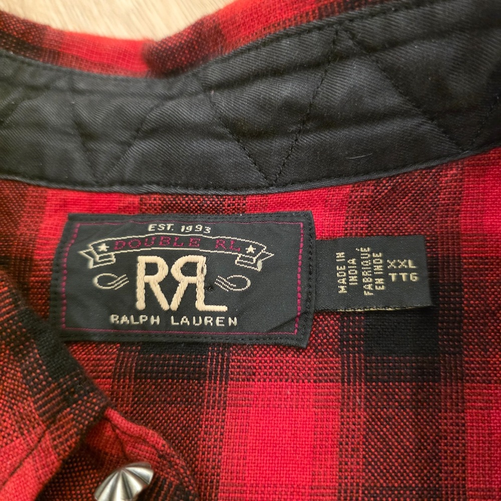 RRL Ralph Lauren Plaid Workshirt Mens XXL Western Sleeve & Hem Cut Distressed - Picture 2 of 16
